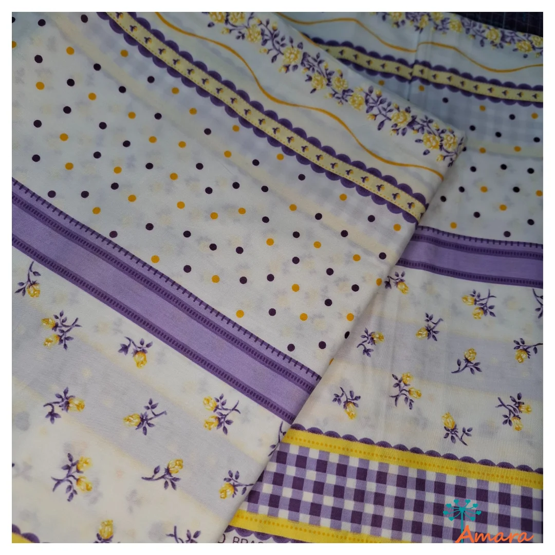 TRICOLINE BARRADO FLORAL ROXO E AMARELO - FERNANDO MALUHY