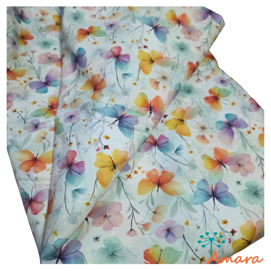 TRICOLINE BORBOLETAS - COLEÇÃO WATERCOLOR MEADOW - 100% ALGODÃO DIGITAL - FABRICART